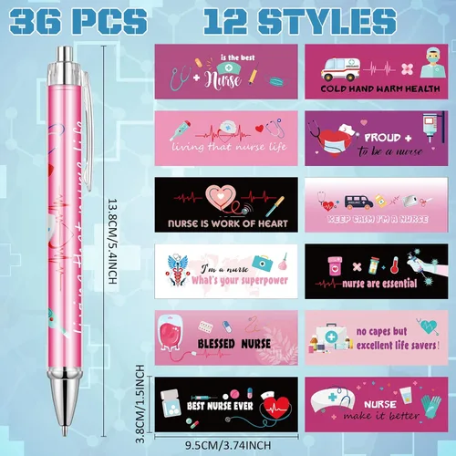 Miniatura 2 de TaoBary 36 bolígrafos de 5.4 pulgadas, 12 diseños, divertidos bolígrafos de enfermera, regalos de agradecimiento, bolígrafos de 0.039 in de tinta