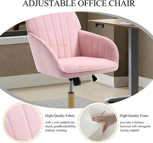 Miniatura 3 de Silla de escritorio de oficina en casa, silla de tocador, moderna silla con respaldo bajo ajustable de terciopelo, silla de oficina tapizada