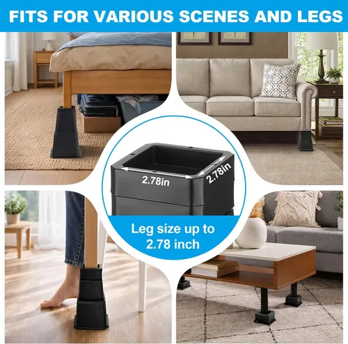 Miniatura 7 de Relaxweex 20 elevadores de cama resistentes de altura de 1 a 10 pulgadas, elevadores de muebles ajustables para silla, mesa, escritorio, patas