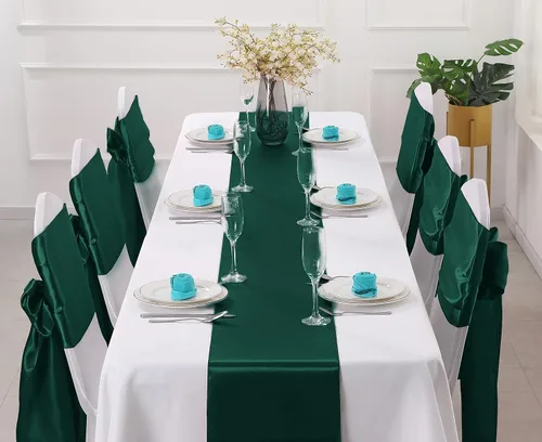 Miniatura 2 de Horbaunal - Juego de 2 caminos de mesa de satén verde bosque de 12 x 108 pulgadas, caminos de mesa suaves para bodas, banquetes y fiestas
