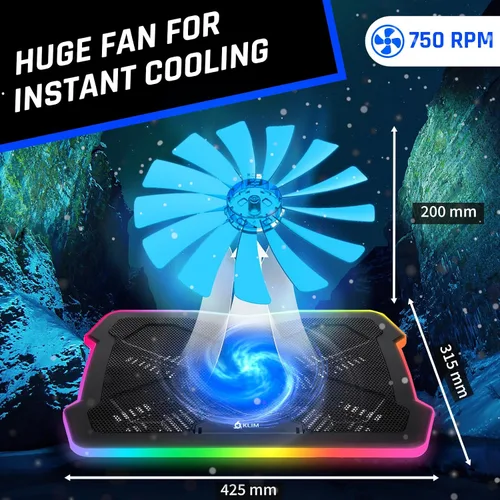 Miniatura 3 de KLIM Ultimate - Almohadilla de refrigeración RGB para laptop con borde LED, nuevo - Enfriador para laptop para juegos - Ventilador alimentado por