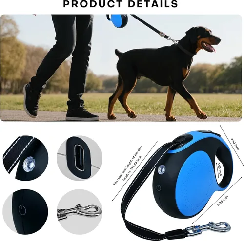 Miniatura 2 de Correa retráctil para perro con luz LED recargable, correa de perro resistente de 16 pies para perros medianos y grandes de hasta 110 libras, 360°
