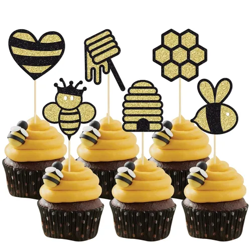 Miniatura 17 de Gyufise 24 adornos para cupcakes de abejorros de abejorro, pequeñas figuritas de abeja, selecciones de cupcakes Oh Babee, decoraciones para pasteles