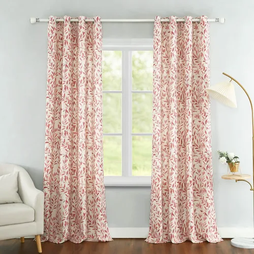 Miniatura 21 de VOGOL Cortinas de dormitorio con estampado de pájaros, paneles de ventana con ojales florales que oscurecen la habitación, cortinas de lino Morado