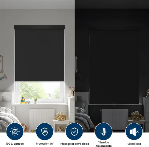 Miniatura 2 de Persianas enrollables 100 % opacas, sin cordón, para ventanas de interiores, parada libre, tela aislante térmica, protección UV, persianas opacas