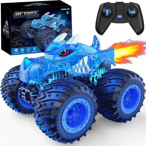 BAODLON Coche Monstruo de Control Remoto, Camiones Monstruo RC de 2.4GHz Juguetes para Niños de 3 4 5 6 7 8 Años, Camión RC Todo Terreno Fuera de