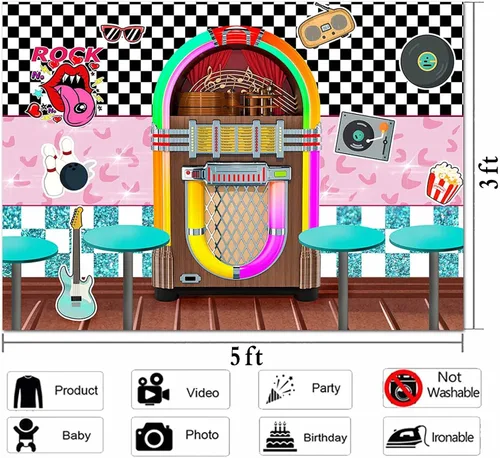 Miniatura 6 de XLL Fondo de fotografía de Sock Hop de los años 50 Back to 1950s Soda Shop Fondos de fotos Rock Roll Party 50s Retro Diner Time Rock Roll Decoración
