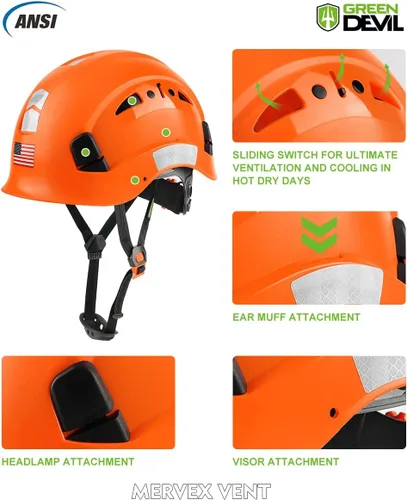 Miniatura 3 de GREEN DEVIL Casco de Seguridad Casco Duro Ajustable Ligero Ventilado ABS Casco de Trabajo Suspensión de 6 Puntos Aprobado ANSI Z89.1 Ideal