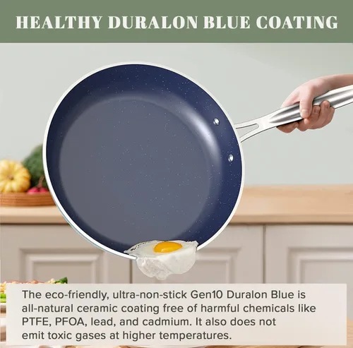 Miniatura 7 de Nuwave - Juego de 7 piezas de ollas y sartenes Healthy Duralon de cerámica azul antiadherente con revestimiento, infusión de diamante resistente a