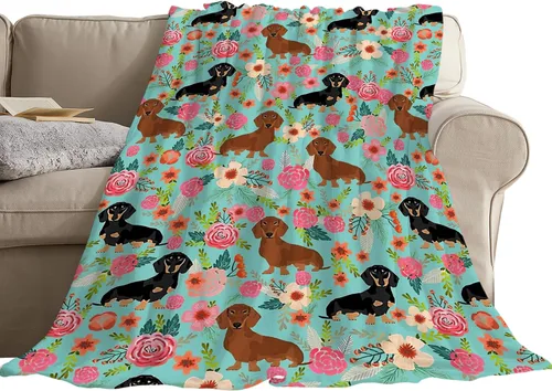 Miniatura 7 de Jinflower Manta de Perro Salchicha Bonito Patrón de Perro Salchicha Manta de Tiro para Niñas Niños Adultos Súper Suave Cálida Acogedora Manta