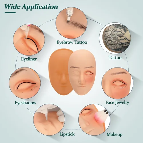Miniatura 3 de ATOMUS - Cabeza de piel para práctica de tatuajes, base de soporte de piel para entrenamiento de tatuajes faciales, piel falsa de goma suave