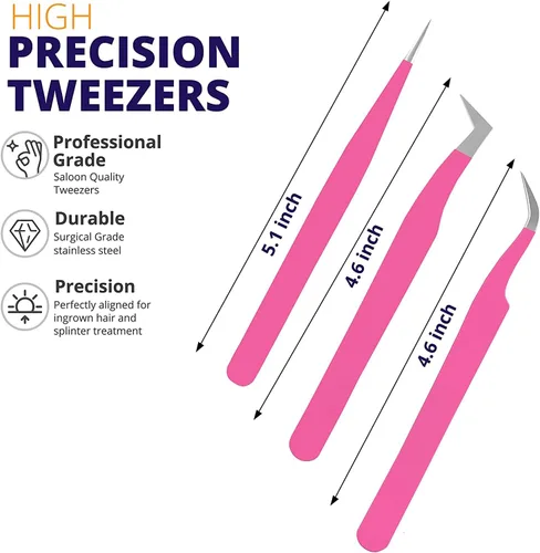 Miniatura 3 de SIVOTE Pinzas de pestañas para extensiones de pestañas para volumen, aislamiento y pestañas clásicas, paquete de 6, negro y rosa