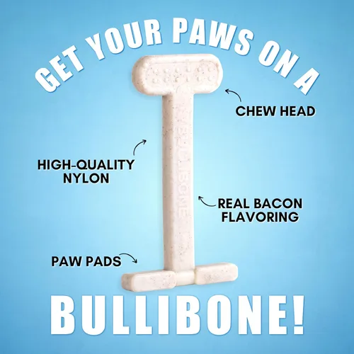 Miniatura 3 de Bullibone Juguete masticable de nailon para perros masticadores agresivos, hueso de higiene dental con sabor a tocino, juguetes duraderos