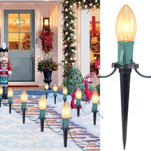 Miniatura 13 de Brightown Tira de luces LED estilo sendero de Navidad para exteriores; tira de 20 luces LED C9 de 25.7 pies con 20 estacas interconectables y a