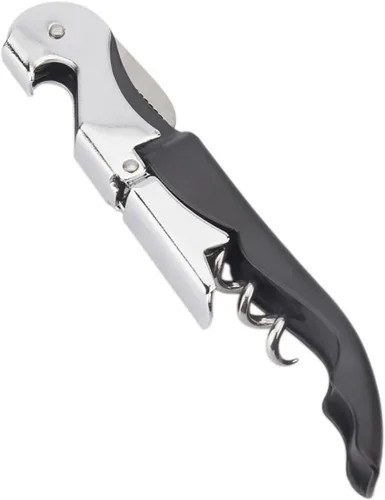 Sacacorchos de camarero profesional con cortador de aluminio, abridor manual de botellas de vino para servidores, camareros y camareros (1, negro)