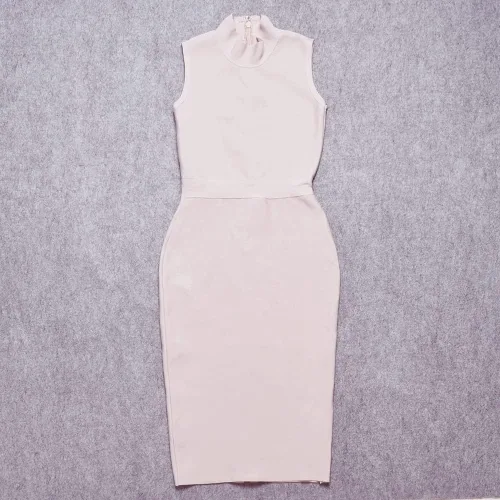 Miniatura 3 de HLBandage Vestido de vendaje ajustado de rayón y midi sin mangas con cuello alto para mujer