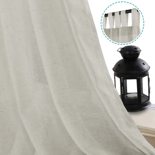 Miniatura 2 de H.VERSAILTEX Cortinas de lino natural con textura de lino semitransparentes, cortinas de filtrado de luz, cortinas de ventana con trabillas Roble