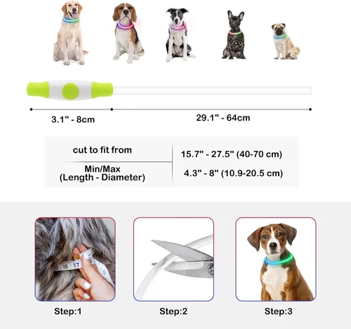 Miniatura 4 de Collares de perro iluminados, collar de perro Dlitk LED recargable por USB, 1 unidad, collar brillante de poliuretano termoplástico para perros