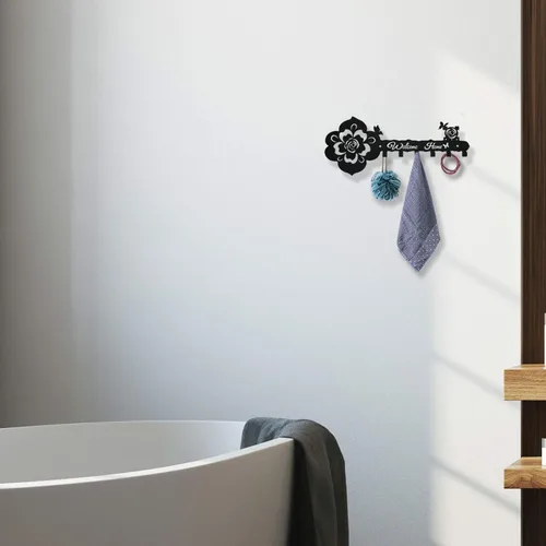 Miniatura 5 de Deveosa Soporte para Ganchos de Llave para Pared Decorativo - Pequeño Negro Cartel de Bienvenida a Casa para Entrada Carteles Colgantes para Llaves