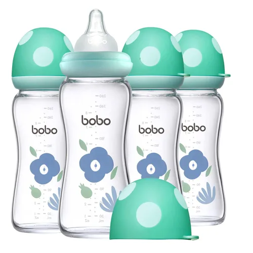Miniatura 58 de YOHKOH Biberón de vidrio natural con pezón de flujo lento de nivel 1, biberones anticólicos para recién nacidos, botella de vidrio de cuello ancho