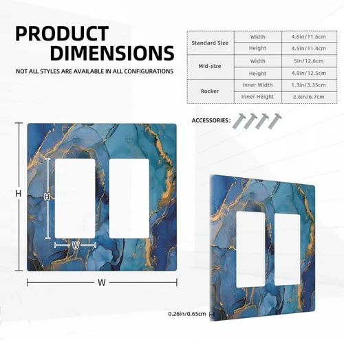 Miniatura 5 de Placa de pared doble basculante de mármol azul, cubierta decorativa de interruptor de luz de 2 cuadras, moderna acuarela degradada, arte de tinta