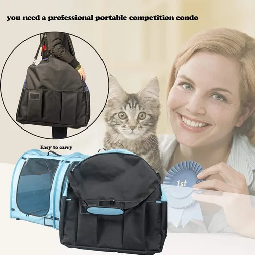 Miniatura 7 de Mispace - Jaula/Casa portátil para gatos con doble compartimento de exhibición, fácil de plegar y transportar, cómoda jaula de viaje para cachorros