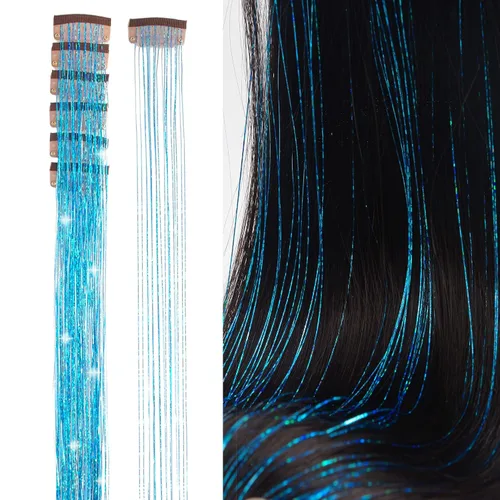 Miniatura 8 de Extensiones de oropel con clip para el cabello, reflejos castaños, 20.5 pulgadas, 6 piezas por paquete, extensiones de cabello sintético multicolor