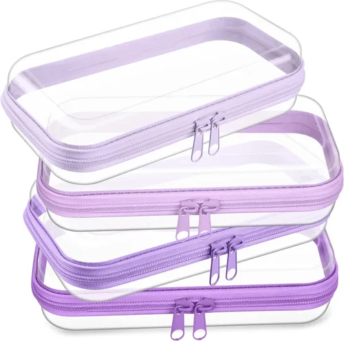 Miniatura 15 de Hoolerry 4 piezas de estuches rígidos transparentes con cremallera, bolsas de maquillaje, estuche de plástico para lápices, contenedores de caja
