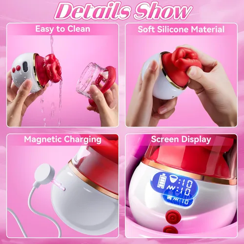 Miniatura 7 de Vibrador de succión de rosas, vibrador de boca mejorado 5 en 1, juguetes sexuales para mujeres con pantalla LCD, 10 chupadores, 10 lamiendo