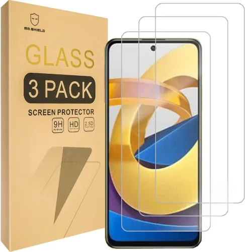 Mr.Shield [Paquete de 3] Diseñado para Xiaomi Poco M4 Pro 5G [vidrio templado] [Vidrio japonés con dureza 9H] Protector de pantalla con reemplazo de