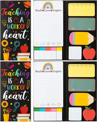 Miniatura 24 de Xqumoi Teaching is A Work of Heart - Juego de notas adhesivas de 550 hojas, lápiz en forma de manzana, blocs de notas autoadhesivas, notas