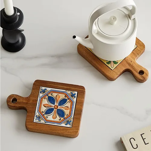 Miniatura 3 de Tapete para ollas de madera natural, antiquemaduras, posavasos para ollas de té caliente y sartenes, accesorios de encimera de cocina (C)