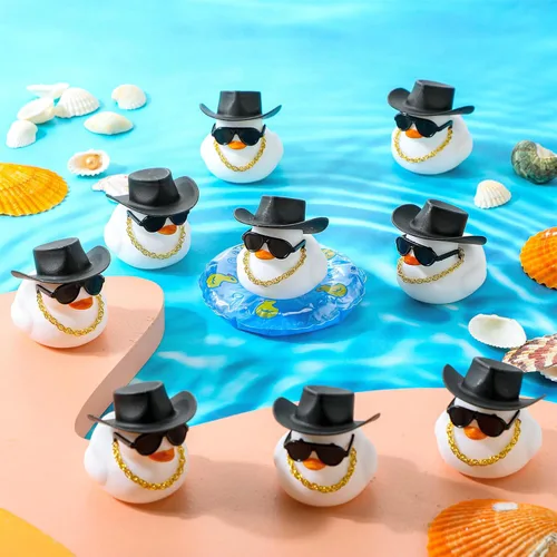 Miniatura 3 de Sotiff 48 Conjuntos de Patos de Goma Chirriantes Patos de Fiesta Patitos para Decoración de Tablero de Coche con Collar Mini, Sombrero y Gafas
