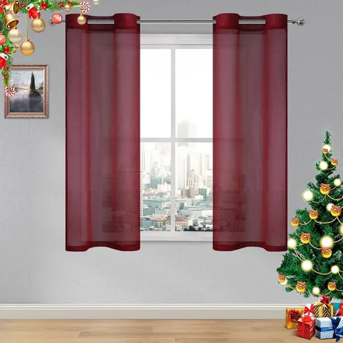 Miniatura 98 de DWCN Cortinas traslúcidas color verde frijol para sala de estar y dormitorio - Cortinas voile con aspecto de lino sintético con ojales en la parte