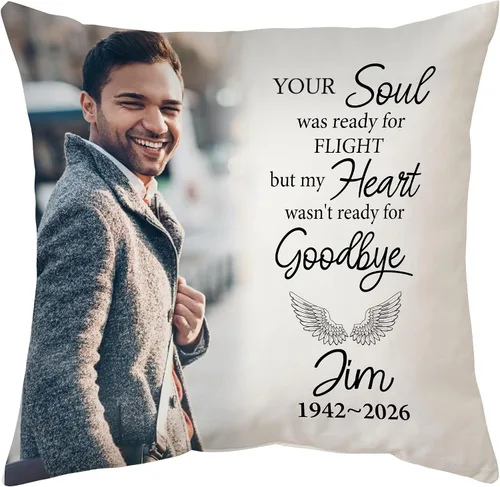 Miniatura 9 de Hyturtle Almohada conmemorativa personalizada de condolencias con inserto de 12 x 12 pulgadas, regalos impresos de doble cara para la pérdida de un