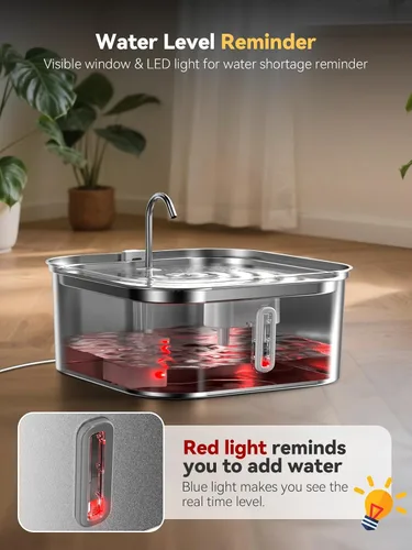 Miniatura 9 de Fuente de agua grande para perros de 14 litros/3.7 galones, fuente de acero inoxidable para perros grandes y múltiples mascotas, con ventana y área