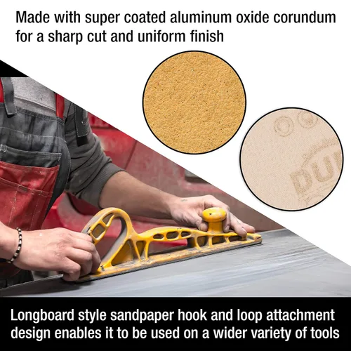 Miniatura 5 de Dura-Gold Premium – Oro de 40 Grano – Rollo de papel de lija continuo de Longboard con respaldo de gancho y bucle, 2-3/4 pulgadas de ancho, 12