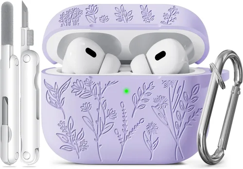 Miniatura 40 de Funda para Airpods Pro 3 con tapa magnética, fundas grabadas con flores para Apple AirPods Pro de 3ª generación 2025, funda de silicona suave