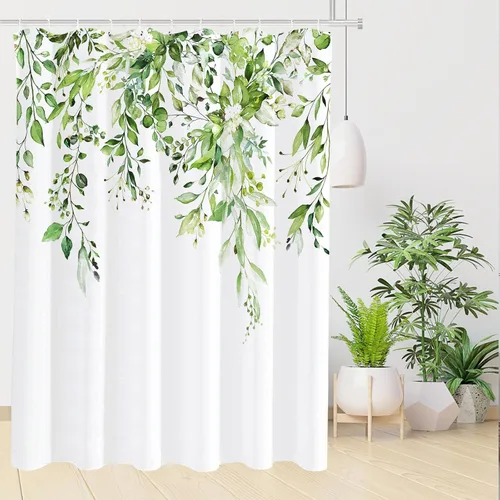 Miniatura 91 de Tititex Spun Sugar - Juego de cortinas de ducha de eucalipto azul claro, hojas de acuarela brillantes en la parte superior, decoración floral