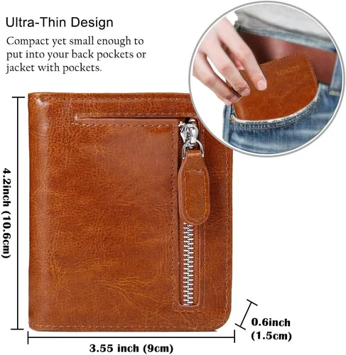 Miniatura 6 de Funtor Cartera de cuero para mujer, pequeña y compacta, con bolsillo doble, bloqueo RFID, para mujer