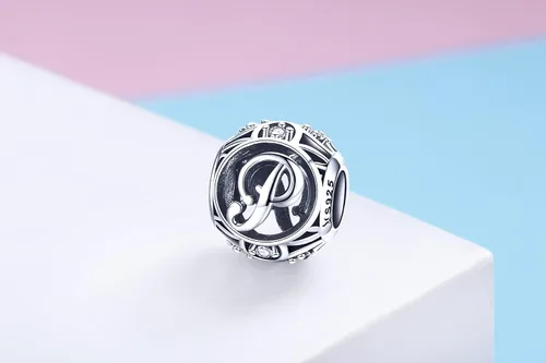 Miniatura 6 de RUKYF Dijes de letras de plata de ley 925 con inicial de la A a la Z para pulseras, collares, cuentas del alfabeto de circonita cúbica, regalos