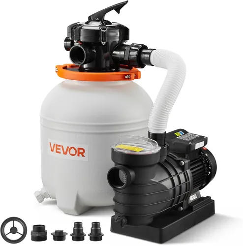 Miniatura 14 de VEVOR Bomba de filtro de arena de 12 pulgadas para piscinas sobre el suelo de hasta 15000 galones, sistema de filtración de piscina de 0.33 HP 3000