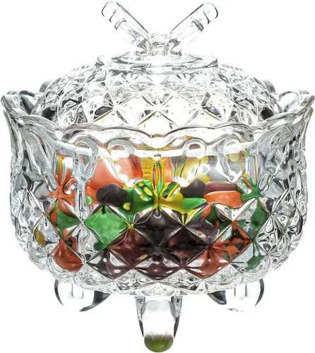 Miniatura 10 de SOCOSY Royal - Caja de dulces de cristal en relieve con tapa, joyero con pies, tarro de galletas, tarro de galletas, dulces de boda, tarros de bufé