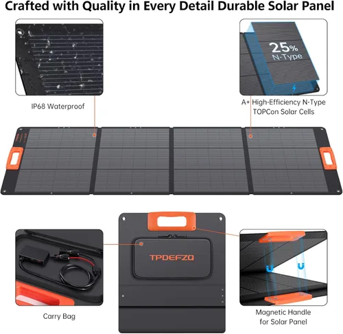 Miniatura 7 de Cargador de panel solar portátil de 200 W, panel solar plegable para central eléctrica, salida QC3.0 USB-A y tipo C, 25% de alta eficiencia, IP68