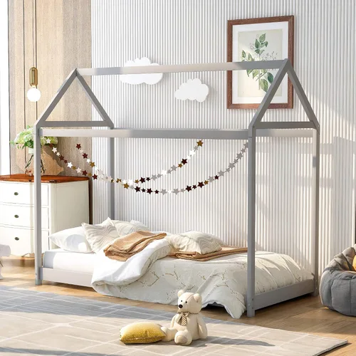 Miniatura 3 de Bastidor para cama tamaño Twin, con techo y cerca, no incluye box spring