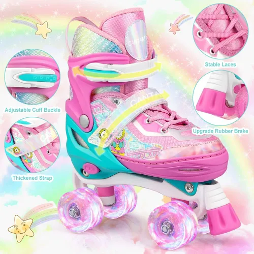 Miniatura 6 de Patines para niños y niñas, 4 tamaños, ajustables, con ruedas iluminadas para niños, adolescentes, principiantes y avanzados, interiores