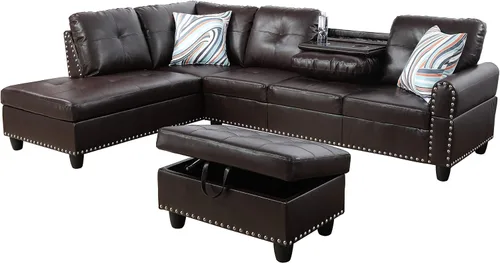 Miniatura 8 de Star Home Living Sofás otomanos seccionales, 97.2 pulgadas de ancho x 69.3 pulgadas de profundidad x 32.3 pulgadas de alto, negro