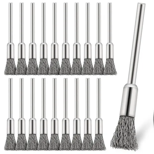 Pinceles de extremo de limpieza de acero Pluma 20 piezas, 1/5 ″ X 1/8 ″ Cepillo de limpieza de extremo de alambre de metal, cepillo de alambre