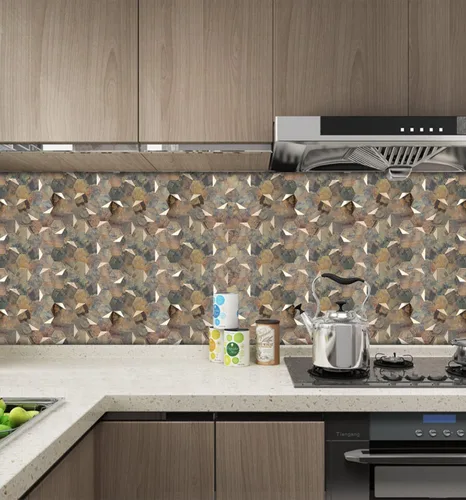 Miniatura 3 de Azulejo de pared de PVC autoadhesivo de 5 hojas para cocina, baño, adhesivo de aluminio hexagonal autoadhesivo de 12 x 10.4 x 0.15 pulgadas