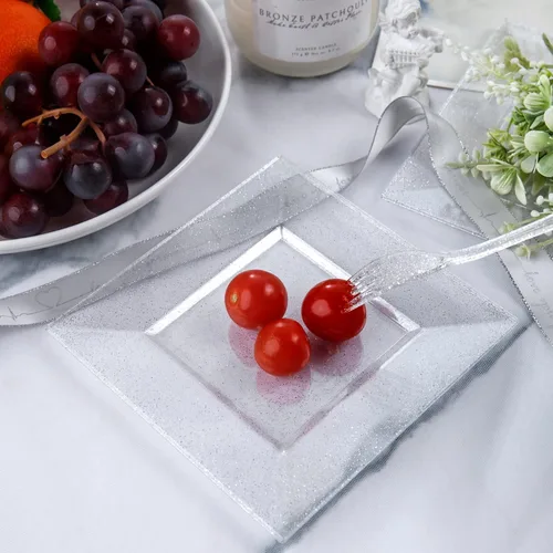 Miniatura 3 de DaYammi Juego de 200 platos de postre que incluye: 100 platos para pastel de 6 pulgadas con 100 tenedores plateados de 5.7 pulgadas, platos